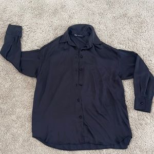 ZARA (XS) Black Satin Button Up